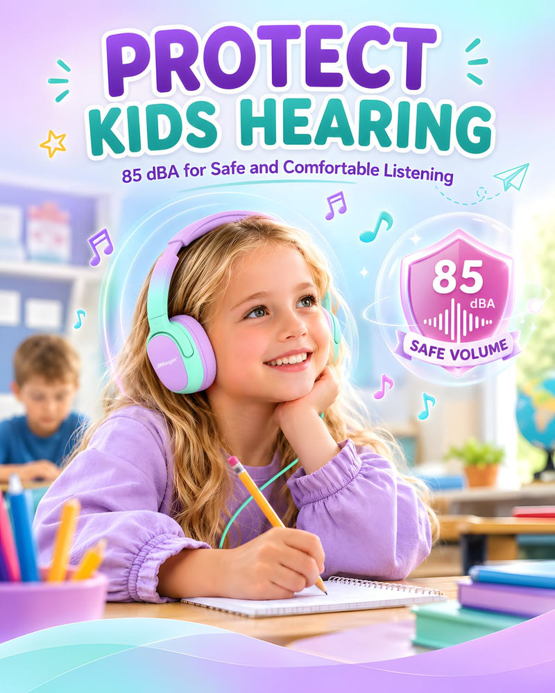 Kids Headphones with Safe Volume Limited for School Travel (GreenPurple) | 3.5mm Wired, Foldable, Stereo Sound On-Ear Headset for iPad Computer Boys Girls GreenPurple