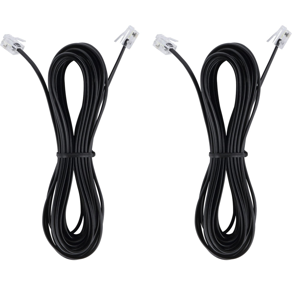 15-Feet Phone Telephone Extension Cord Cable Line Wire with Standard RJ11 6P4C Plugs for Landline Telephone,(Black15-ft, 2Pack) Black