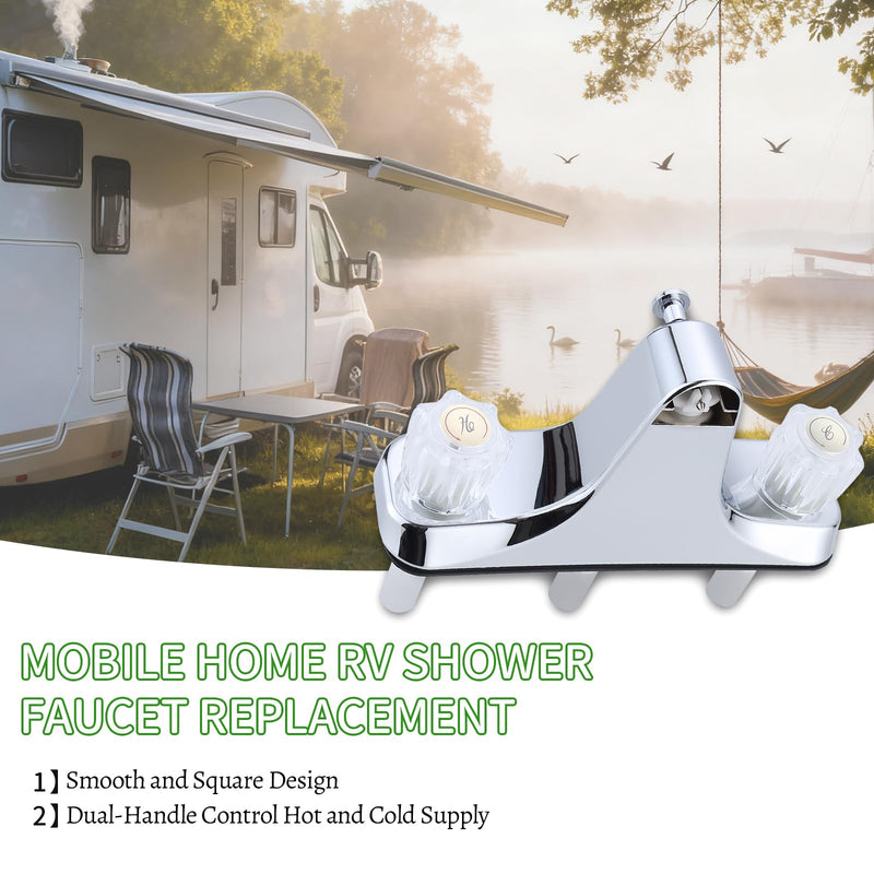 Mobile Home RV Tub Shower Center-Set Faucet, 8 inch, 2-Handle Wall Mount Shower Valve, RV and Motor Home Bath Tub & Shower Faucet with Clear Acrylic Knobs (Chrome) Chrome