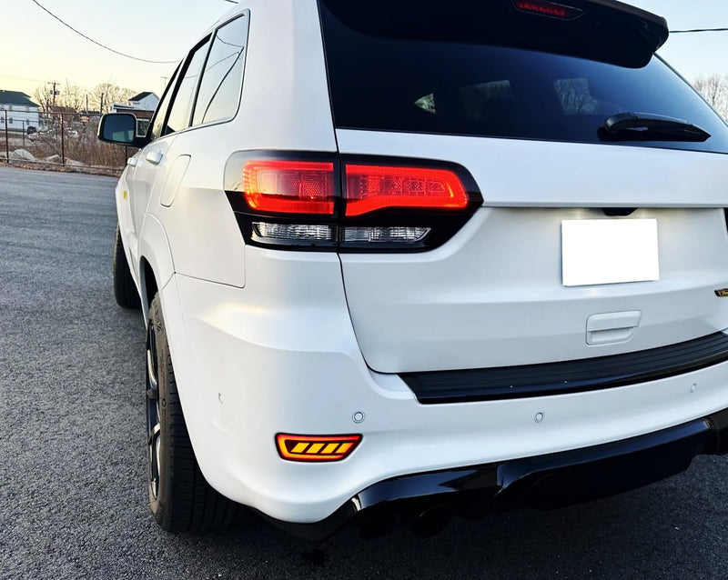 iJDMTOY Dark Red Lens Full LED Rear Bumper Reflector Lights Compatible With Jeep WK2 Grand Cherokee, Patriot, Compass, Dodge Journey, Function as Tail/Brake & Sequential Blink Turn Signal
