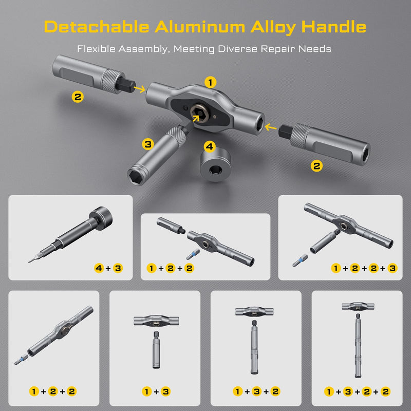 74 in 1 Magnetic Screwdriver Set, Ratchet Screwdriver Set with Detachable Allen Wrench T Handle & Storage Case, Gift for Men & Dad，Repair Tool Kit for Furniture, Electronics, Bicycle, DIY, Gadget Black 74 in 1