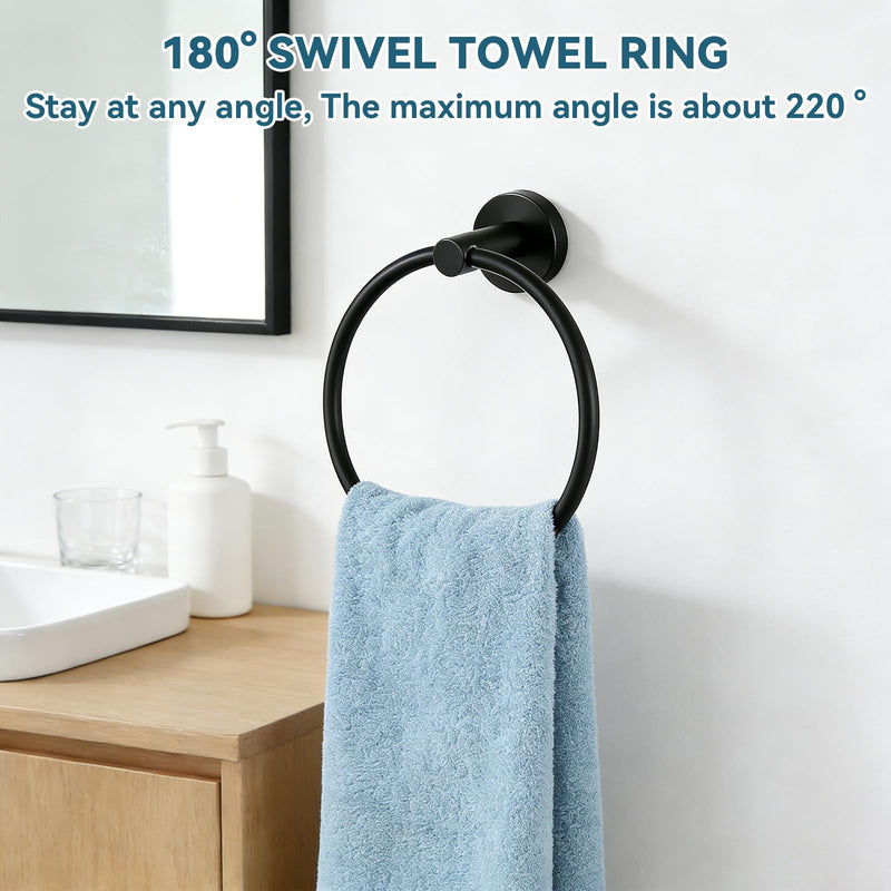 5-Piece Matte Black Bathroom Accessories Set, 24-Inch Wall-Mounted Towel Bar, Toilet Paper Holder with Shelf, SUS 304 Stainless Steel Bath Hardware, Towel Rack for Bathroom, Kitchen, Laundry Room