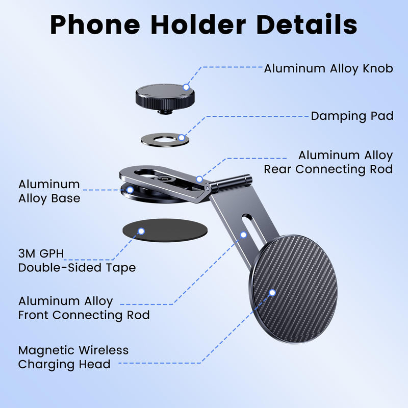 Tesla Phone Mount with 15W MagSafe Fast Charging, Foldable Hidden Car Holder for Tesla Model 3 / Y/Cybertruck, 360° Rotatable Dashboard Screen Bracket with Ultra-Strong N52 Magnets