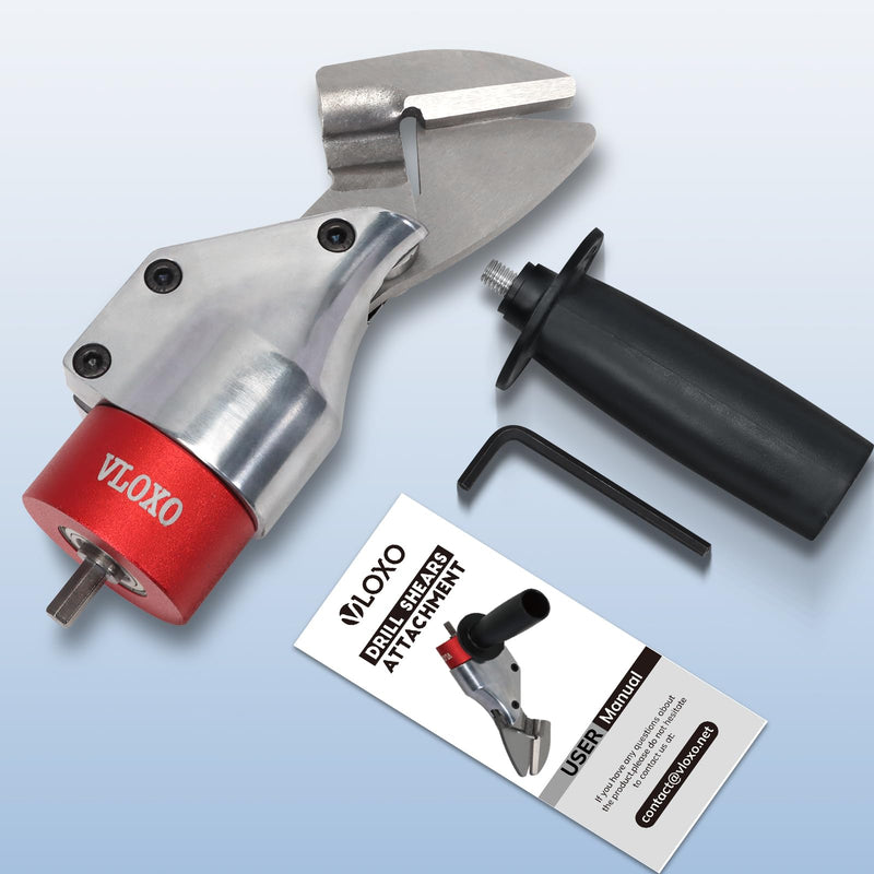 VlOXO Metal Shears Drill Attachment,Sheet Metal Cutter with 360 Degree Pivoting Handle Professional Sheet Metal Tools for Cut Steel, Sheet Metal Cutter Drill Attachment Can Curved and Straight Cutting Red