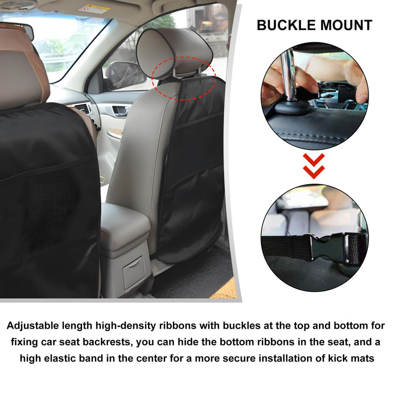 2 PCS Kick Mat Back Seat Protector, Waterproof Car Backseat Protective Kick Mat with 2 Mesh Pockets, Large Vehicle Seat Back Kick Mat Organizer for Kids, Car Accessories 2 PCS