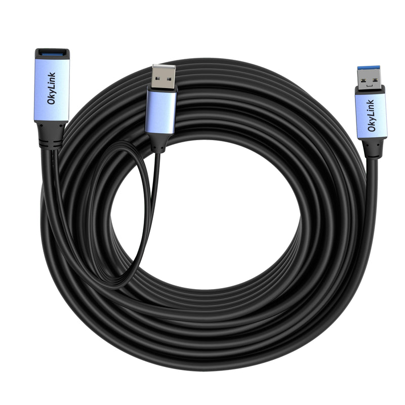 OkyLink Active USB 3.0 Extension Cable A to A, Male to Female 30ft | 10m, 3.2 Gen1, with Power Cable, 5Gbps, Plug and Play,for Long Range CCTV, Scanner USB3.0(5Gbps) 32ft (10m)