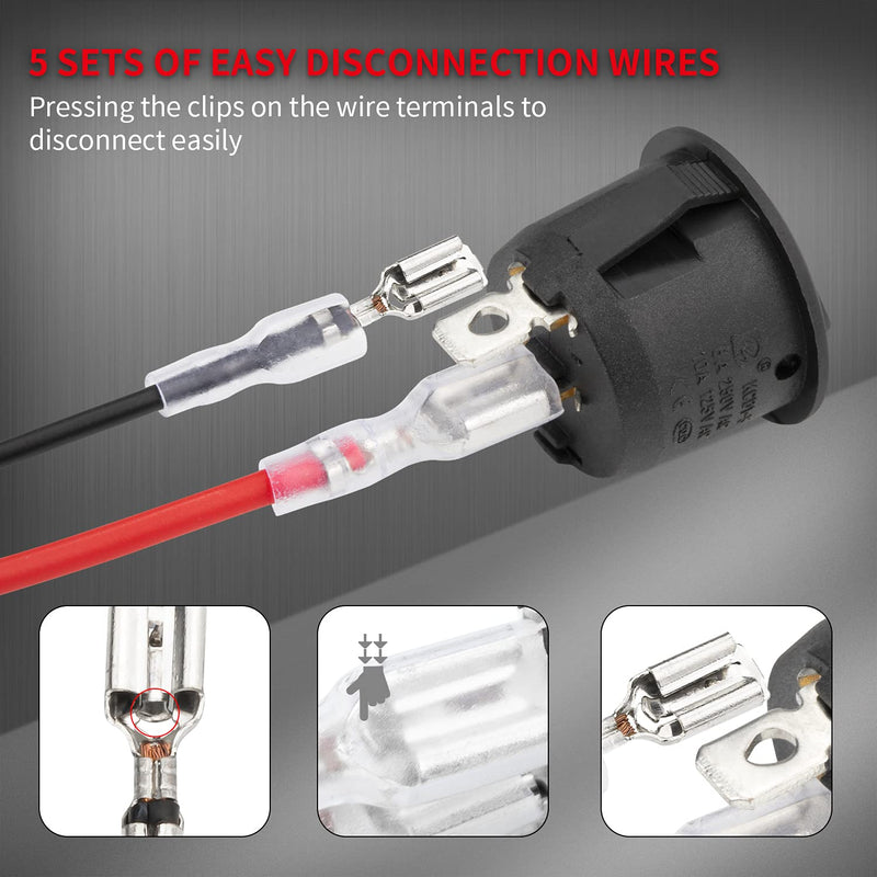 DaierTek ON Off Round Rocker Switches SPST 20mm Mini 12 Volt DC Mini Circle Toggle Switch 12V for Car Automotive RV 2 Pin Switch 120V Wired KCD1-5Pack ON/OFF-5Pcs