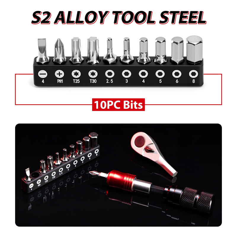Bike Repair Tool Kit with Mini Pump & 10 Magnetic Bits - Alloy Multitool for Bicycle, MTB, Road Cycling - Portable Multifunction Tool Set Include Tire Inflator for Presta/Schrader Valves TOOL2(with pump)