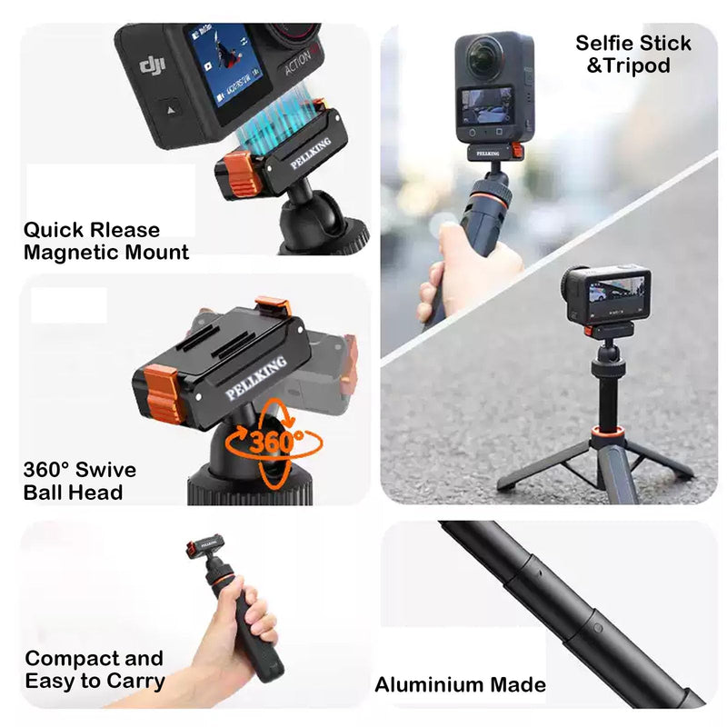 PellKing Selfie Stick & Carrying Case 2 in 1 Kit for DJI Osmo Nano, 16.14in Selfie Stick Tripod with Magnetic Quick Release Mount, Portable Hard Case, Vlog & Travel Essential for DJI Osmo Nano