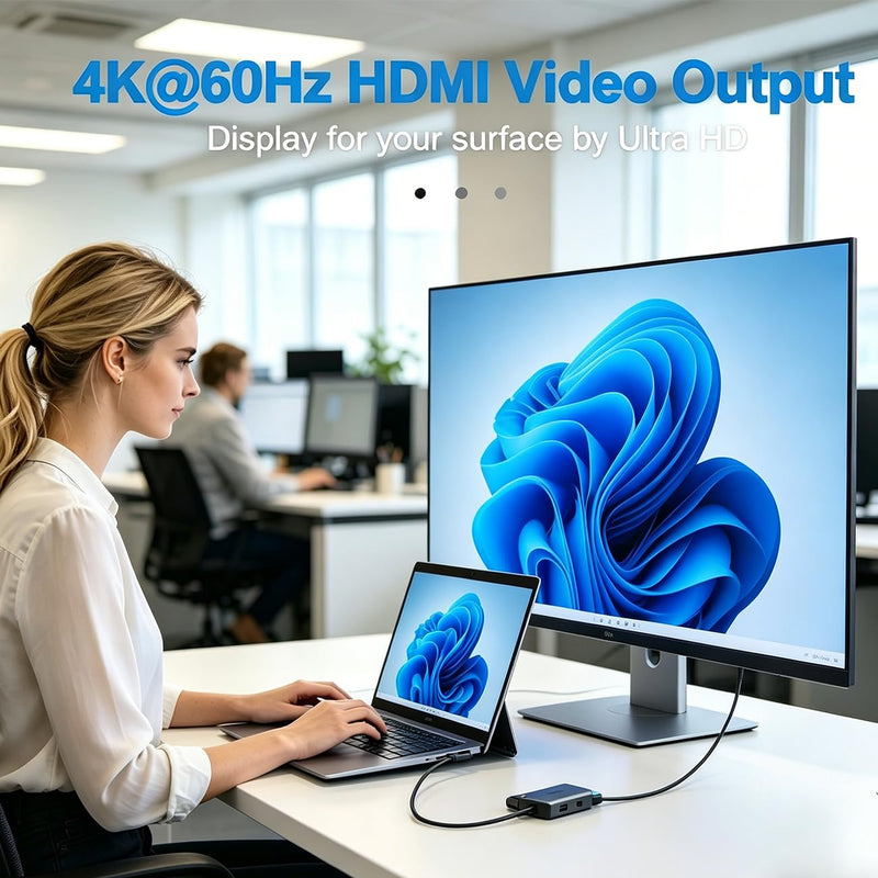 11-in-1 Surface Pro Docking Station, Surface Dock 4K@60HZ HDMI Surface Docking Station for MS Surface Pro 12/11/10/9/8/X/7/6/5/4/3, Surface Laptop 6/5/4/3/2/1, Surface Laptop Go 3/2/1, Surface Book Grey