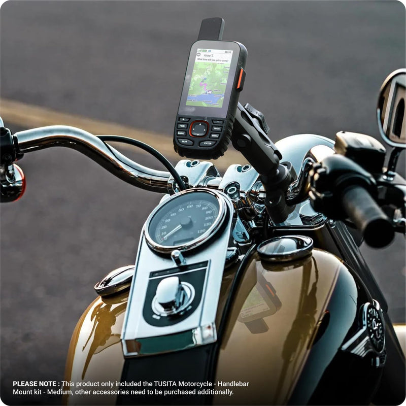 TUSITA Motorcycle GPS Mount - Holder Compatible with Garmin Handheld GPS - Double Socket Arm Medium, Handlebar Base Medium Arm