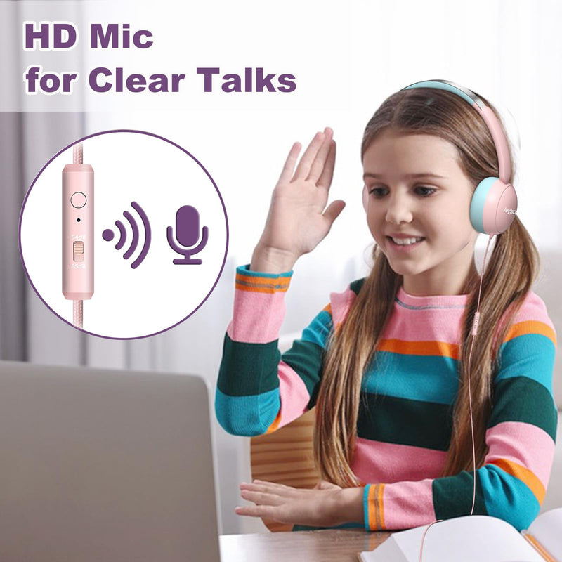Kids Headphones with Cord and Mic for School Class Airplane Travel, Pink | 85/94dB Volume Limit, Wired Durable Comfortable On Ear Earphones, Headset for iPad Tablet Kindle Laptop PC, Boys Girls Teens