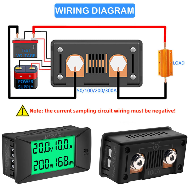 DC Battery Monitor Meter,0-100V,0-100A, Widely Applied to 12V/24V/48V RV/Car Battery, LCD Display, Digital Current Voltage Solar Power Meter (Upgrade Meter(Built-in 100A Shunt)) DC Meter (Built-in 100A Shunt)