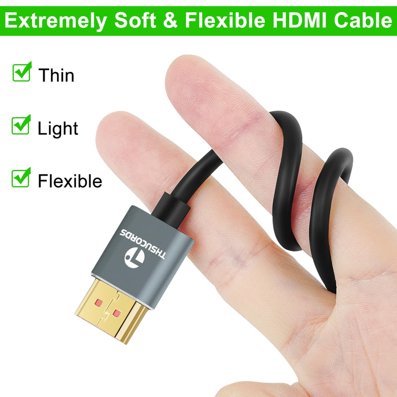 Thsucords Ultra Thin 8K 4K HDMI Cables 15FT 3 Pack, Slim & Flexible Soft High Speed HDMI 2.1 Lead Support 4K@120Hz 8K@60Hz 48Gbps for Roku TV/HDTV/PS5/Blu-ray 3-PACK