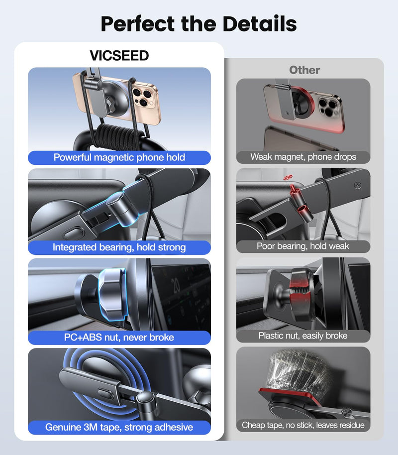 VICSEED Tesla Phone Mount【Strongest Magnet Power】Foldable Hidden Tesla Phone Holder Fit for All Phone, Tesla Model 3 Model Y for MagSafe Car Mount, Tesla Model 3 Accessories, Tesla Model Y Accessories Black