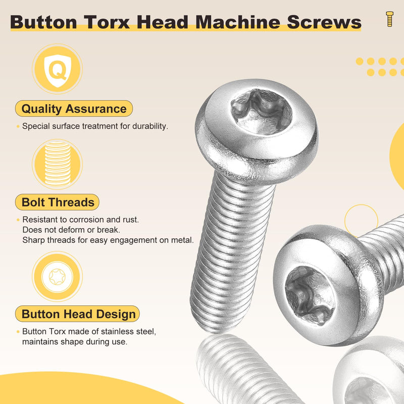 METALLIXITY Pan Head Torx Security Screws Bolts (M5-0.8x20mm) 250Pcs, Button Torx Head Machine Screws 304 Stainless Steel - for Furniture Woodworking Project, Silver Tone M5-0.8x20mm 250