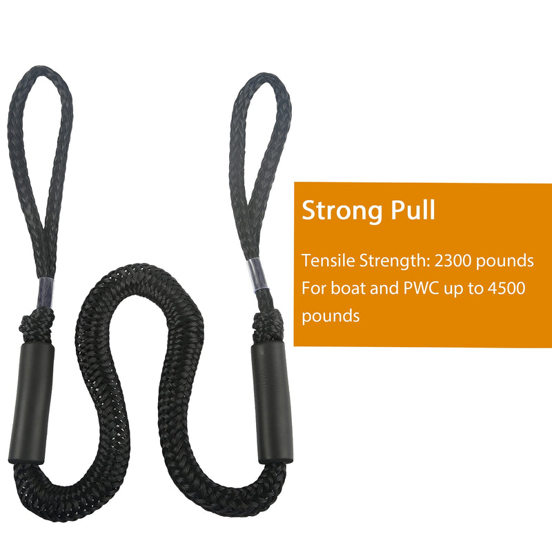 Bungee Dock Line for Boats 4FT Stretchable Boat Dock Lines with Built-in Bungee Cord Foam Floats Quick Dock Rope for Jet Ski Pontoon Kayak Elastic Boat Docking Line Boating Gifts for Men 4P Black Black 4P