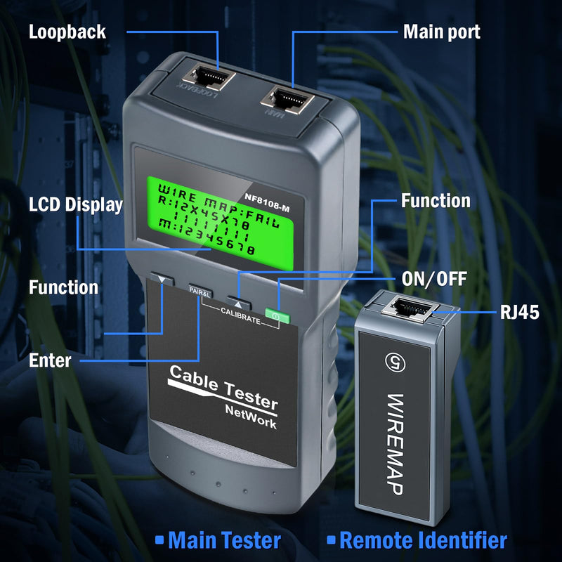 Network Cable Tester, Wire Fault Finder for Cat5, Cat6, 5e, 6e, Locate The Breakage Point, Length Measurement, Continuity Checking with 8 Remote Units