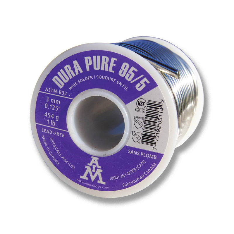 AIM Dura-Pure 95/5 Lead-Free 0.125inch Solid Solder Wire for Plumbing Repairs (454g / 16oz)