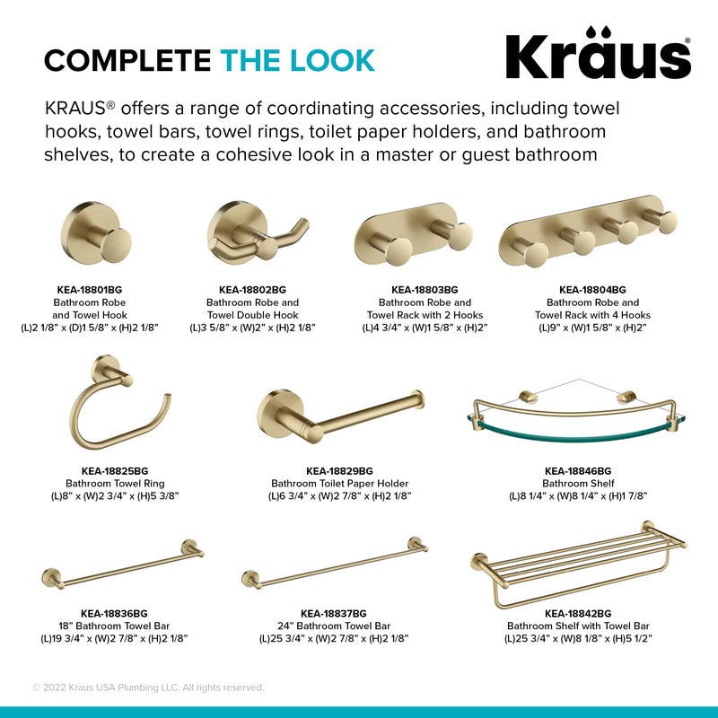 KRAUS Elie Bathroom Robe and Towel Hook in Brushed Gold, KEA-18801BG 3 5/8 Inch