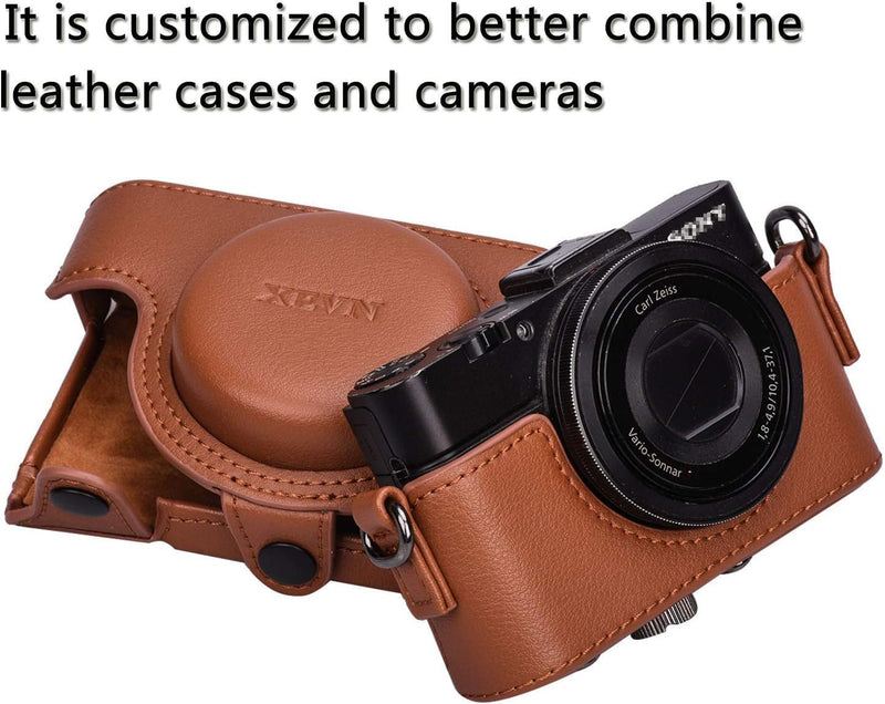 XEVN for Sony rx100 case,for Sony rx100 vi case,dsc-rx100 Mark ii,dsc-rx100 iii.dsc-rx100 iv,dsc-rx100 v RX100 vii m6 5a m3 Protective Leather Camera Case Bag with Camera Shoulder Strap Brown