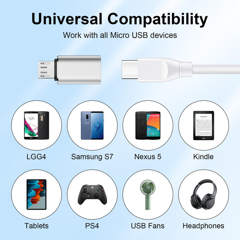 Micro USB Adapter for Samsung Galaxy S7 Edge S7 S6 Edge S6 J7 J5 J3 | Nexus 6 5 LG G4 G3 Kindle MP3 Players, 4 Pack Type C Female to Micro USB Male Convert USB C to Micro USB Charge & Data Sync Sliver
