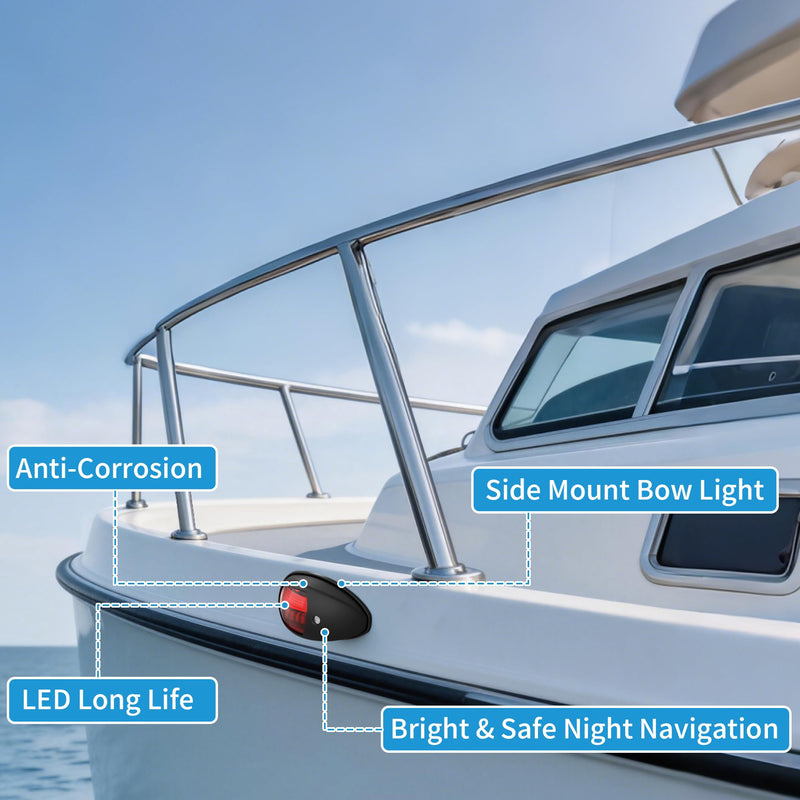 Obcursco Boat Navigation Lights, LED Red and Green Vertical Mount for Bow and Stern, IP67 Waterproof Marine Lights for Pontoon, Bass, and Jon Boats (Black) Black