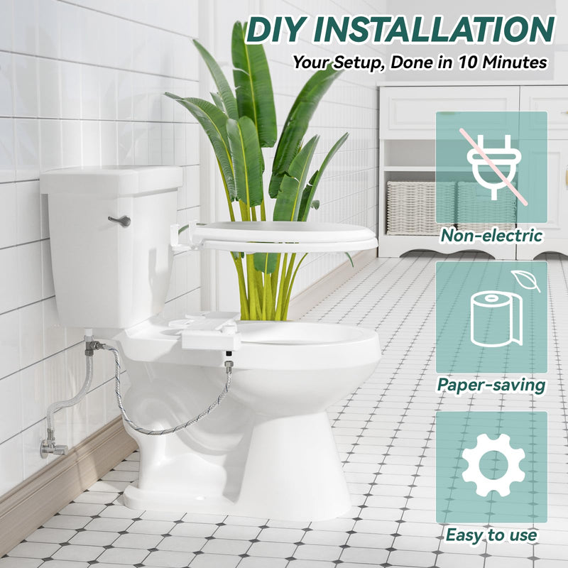 ‌BIGCOW Ultra-Slim Bidet Attachment, Self-Cleaning Dual Nozzle (Front/Rear Wash), One-Finger Command, Ergonomic 3+1 Tactile Controls, Pressure Dial & Tool-Free Install, Instant Hygiene Upgrade