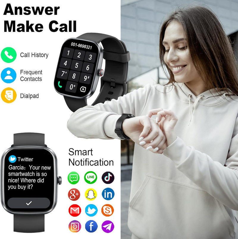 Smart Watch for Men Women, 1.91" HD Touch Screen Smart Watch Answer/Make Calls, Fitness Watch with Heart Rate/Sleep Monitor,100+ Sport Modes Fitness Tracker, IP68 Waterproof Smartwatch for Android iOS Black