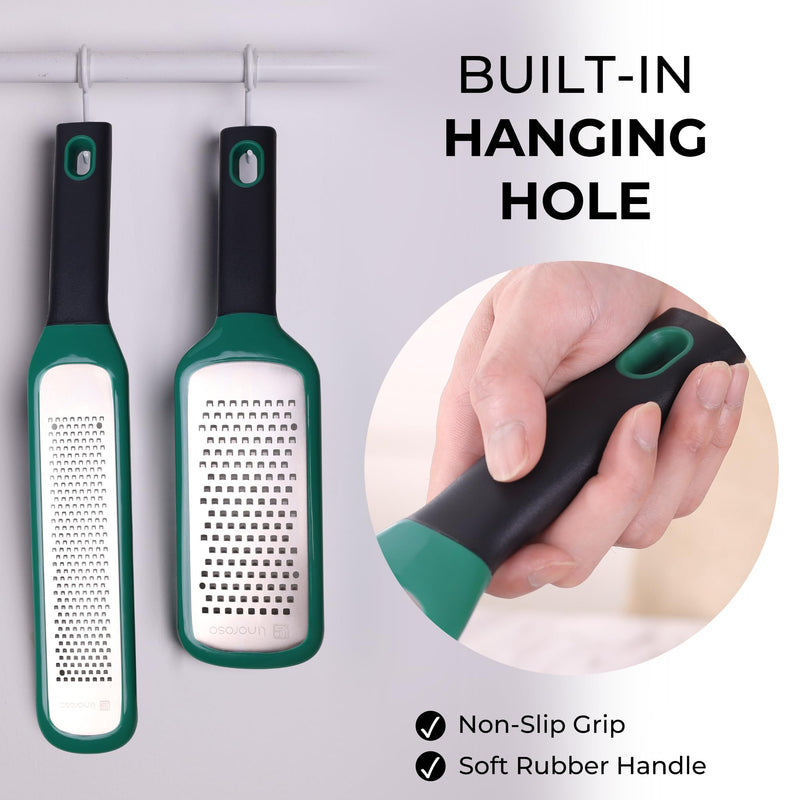 linoroso Lemon Zester & Cheese Grater Set of 2 - Kitchen Handheld Grater Tool for Cheese, Garlic, Ginger, Nutmeg, Chocolate, Fruits - Razor Sharp Stainless Steel Blade with Protective Cover