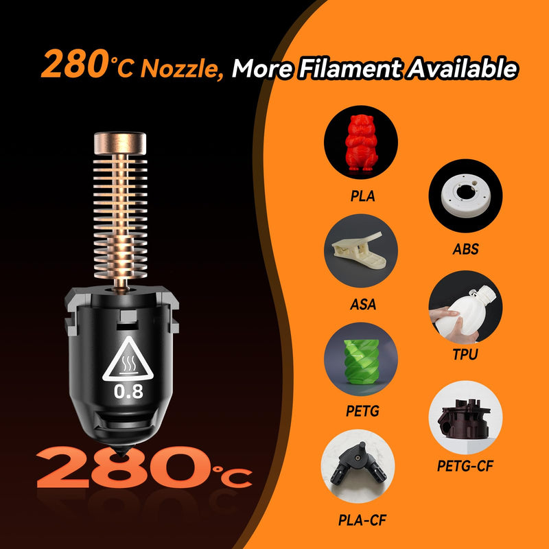 Flashforge Nozzle Assembly for Adventurer 5M 3D Printer, 280°C High Speed and Quick-Release Nozzle (0.4mm-280°C) AD5M Nozzle-0.4mm