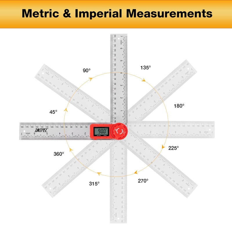 Digital Angle Finder Protractor, Angle Finder Ruler,Stainless steel 7inch 200mm, Angle Measuring Tool for Woodworking,Carpenter,Construction,DIY Measurement (Stainless Steel) Stainless Steel
