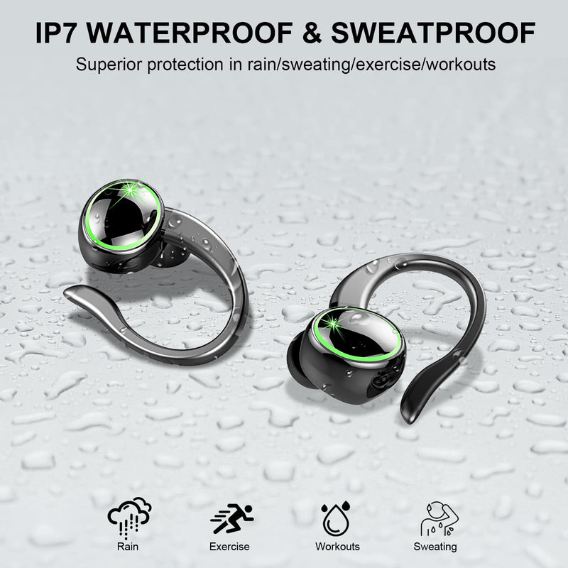 Wireless Earbuds Sports, Bluetooth 5.4 Headphones Hifi Stereo, Fitness Headset for Gym Running Workout, ENC Noise Cancelling Mic, Over Ear Buds with 50H Playback, IP7 Waterproof, Earhooks Design Black