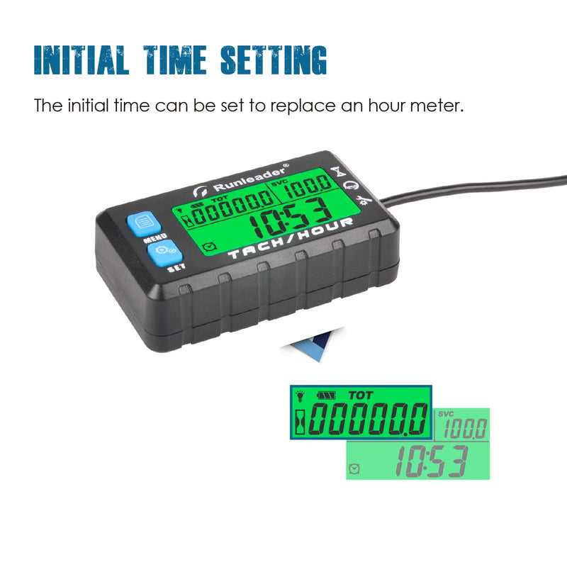 Runleader Hour Meter Tachometer, Maintenance Reminder, Alert RPM Reminder, Initial Hours Settable, Battery Replaceable, Use for Lawn Mower Generator Marine ATV and Gas Powered Equipment (HM058B-BU) HM058B-BU