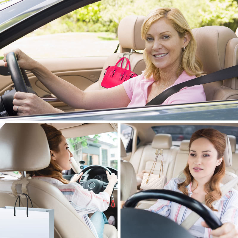 Upgraded Headrest Hooks for Car, 2 in 1 Back Seat Purse Holder Hook Genuine Leather Head Rest Hangers Vehicle Organizer Accessories for Hanging Grocery Bags, 1 Pack, Beige Style B - Beige 1 Pack