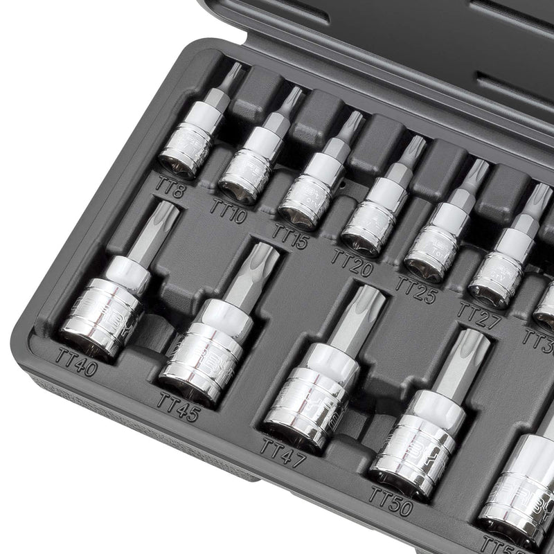 CARBYNE 14-Piece Tamper Proof Torx Bit Socket Set, Security Torx TT8 to TT60, S2 Steel Bits, CrV Sockets, 1/4 in. 3/8 in. 1/2 in. Drive, Durable Case, Genuine Licensed Torx