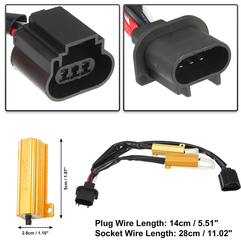 X AUTOHAUX 2Pcs H13 9008 LED Headlight Load Resistor Kit Dual 50W 8ohm Anti-flicker Relay Error Free Decoder Warning Canceller Fog Bulbs Harness Adapter