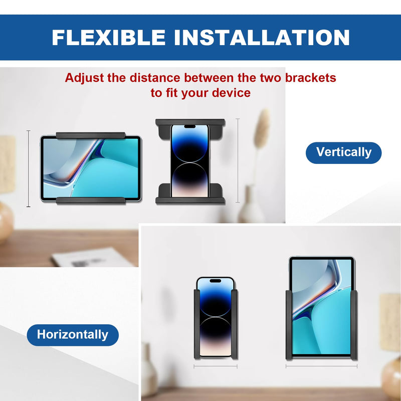 RUKUHOT Universal Wall Mount for Tablet, Phone, eReader and Remote Control, Holder Stick on Wall, compatible with iPad, iPhone, Samsung, Surface, Huawei, Xiaomi, Lenovo. Adhesive or Screw Installation