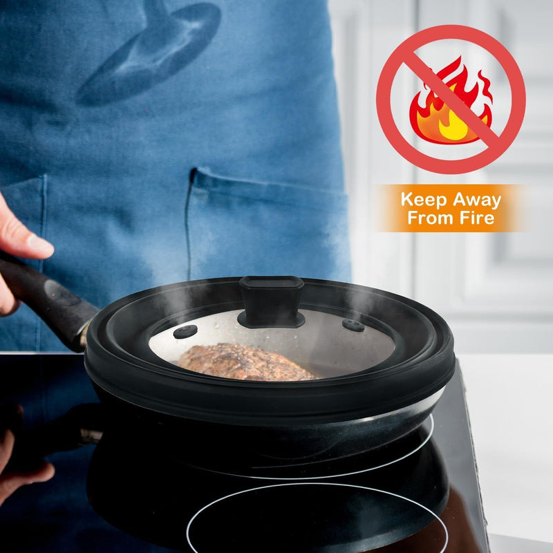 Lzerking Microwave Splatter Cover & Silicone Mat, 10.8 inch Glass Splatter Guard Lid with Collapsible Silicone for Food, Fits 6-10 inch Pot Plate Bowl, Heat Resistant, Dishwasher Safe, Kitchen, Black