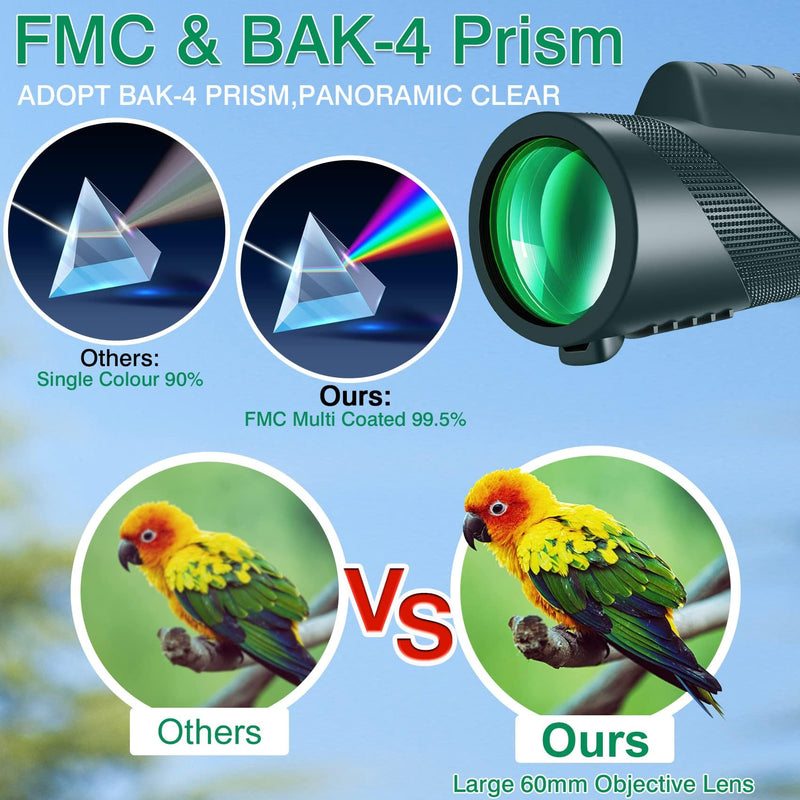 80×100 monocular Telescope with high Magnification and high Definition | Equipped with a phone adapter, it delivers an excellent experience for birdwatching, camping and other outdoor activities.