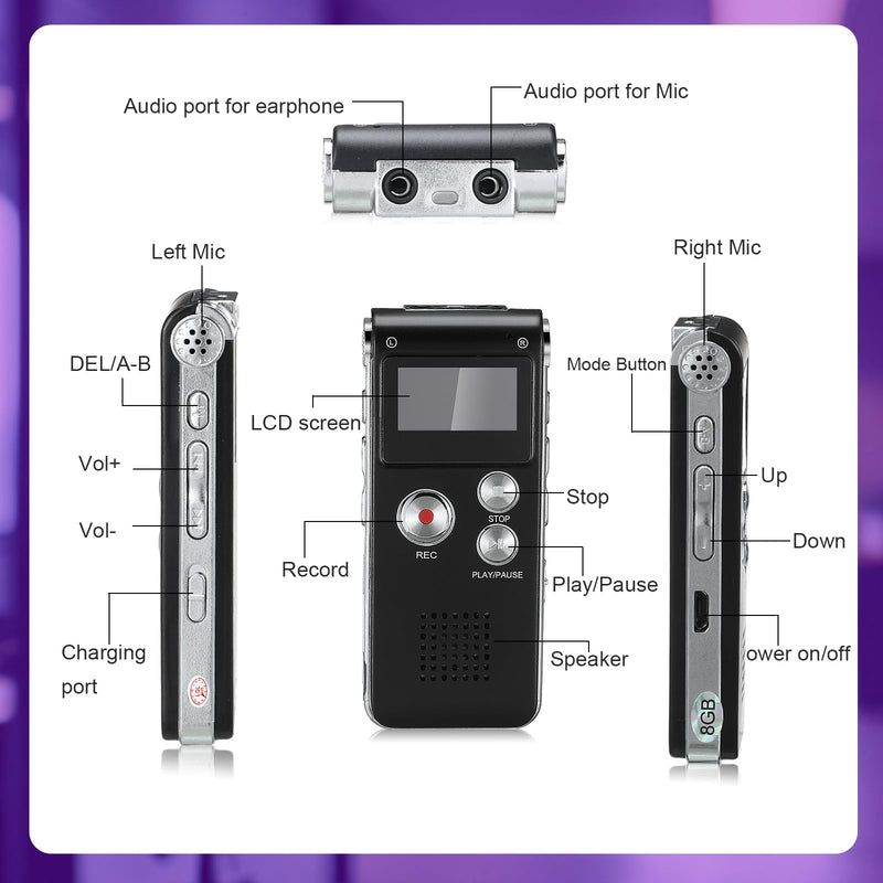 Saillong 7 Pcs Ghost Hunting Equipment Kit 1 Electromagnetic Paranormal Radiation Detector 1 Digital EVP Voice Recorder 1 Hand Held Radio 1 UV Flashlight 3 LED Light up Cat Balls, 8gb(Clear) Clear