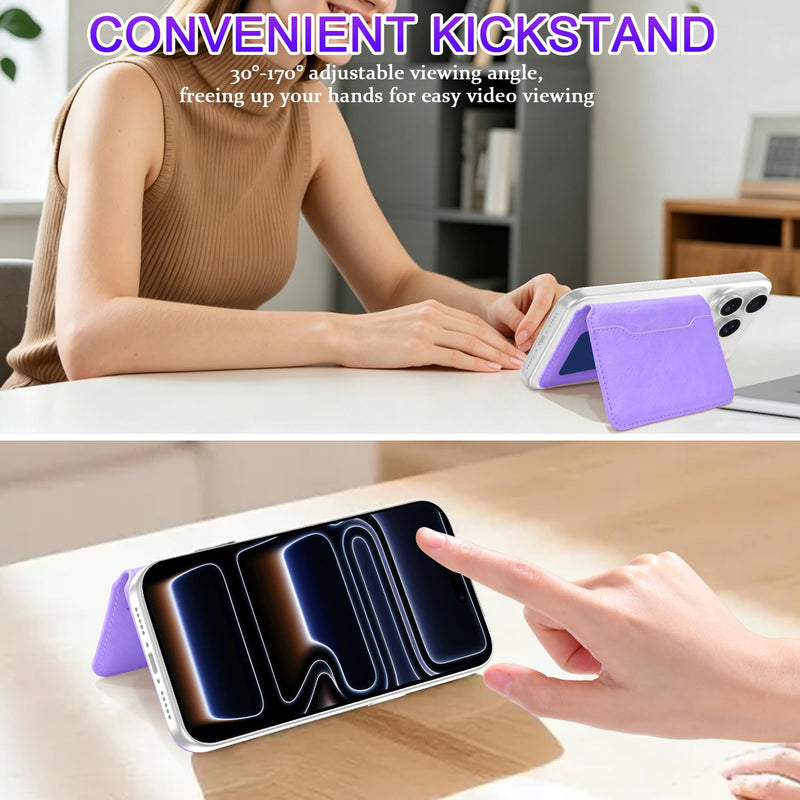 Hekodonk for Magsafe Wallet with Stand,Magnetic RFID Blocking 5 Card Holder, PU Leather Strong Magnet,Compatible with Magsafe Phones and Cases for iPhone 17/16/15/14/13 Series,Purple Purple