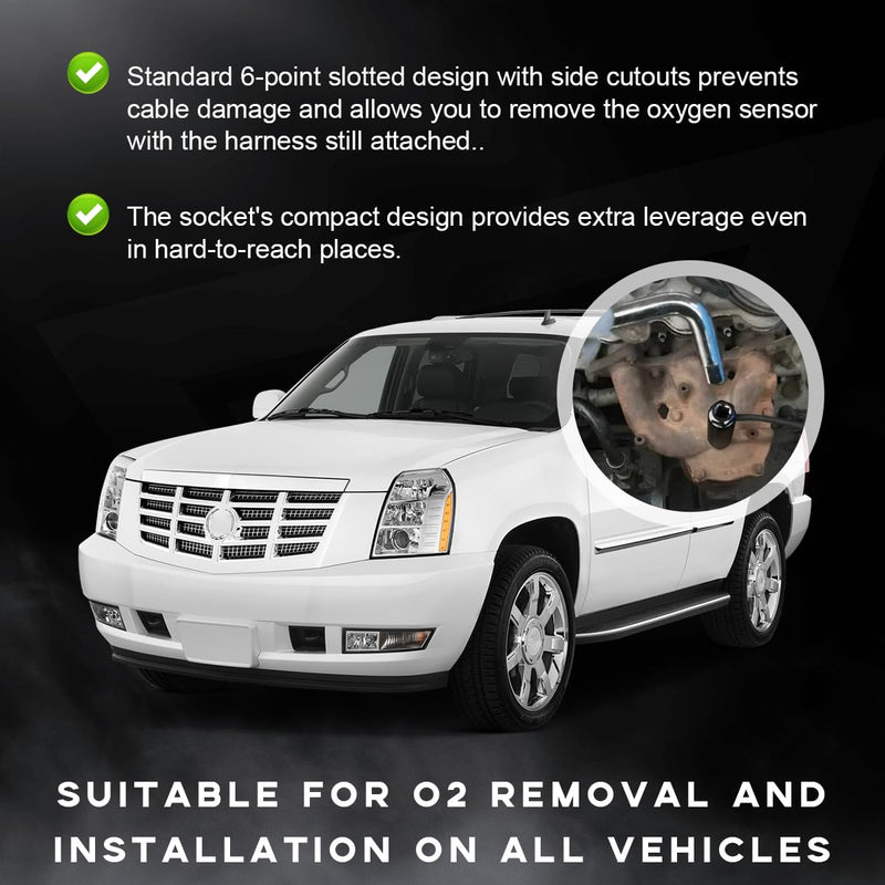 Car Oxygen Sensor Socket with Side Wire Cutout, 1/2" Drive by 7/8" 6-Point Fit All Vehicles O2 Removal and Installation, Car Accessories (9mm) 9mm
