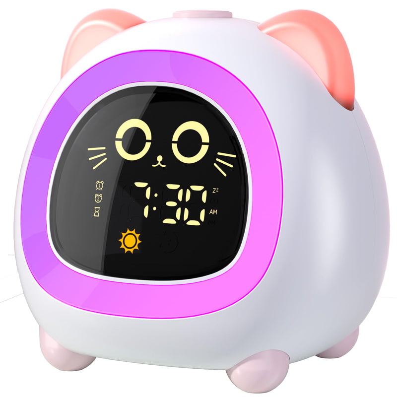 Alarm Clock for Kids, Ok to Wake Clock for Kids with Eye Protection Sleep Training Auto Off Feature 10 Night Light Dual Alarm for Bedroom, Kids Alarm Clock Pink Cat Gifts for Girls Powder Pink