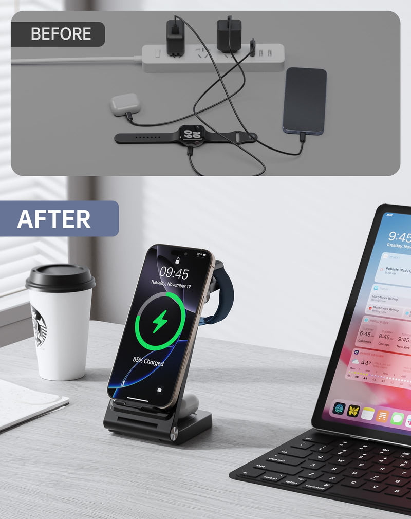 2026 Traveling Wireless Fast Charger for Apple & Android Charging Station | 3 in 1 Charging for iPhone 17 16 15 14 13 12, Apple Watch Series & Air pods 4 3 2 Pro,Samsung Galaxy-Gifts for Family