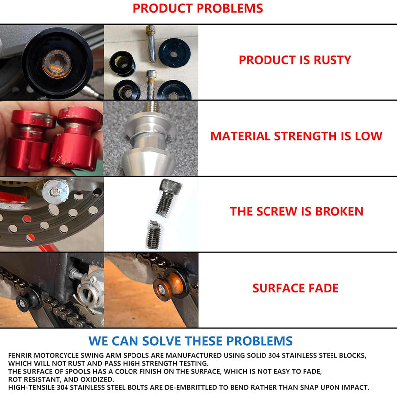 FENRIR Motorcycle Swing Arm Spools Paddock Stand Bobbins Cotton Reels Sliders for M8 ZH2 Z900 Z650 ZX10R ZX6R ZX4R Ninja CBR1000RR-R/RR CBR600RR S1000RR S1000R GSXS1000 GSXR1000 GSXS750 Street Triple