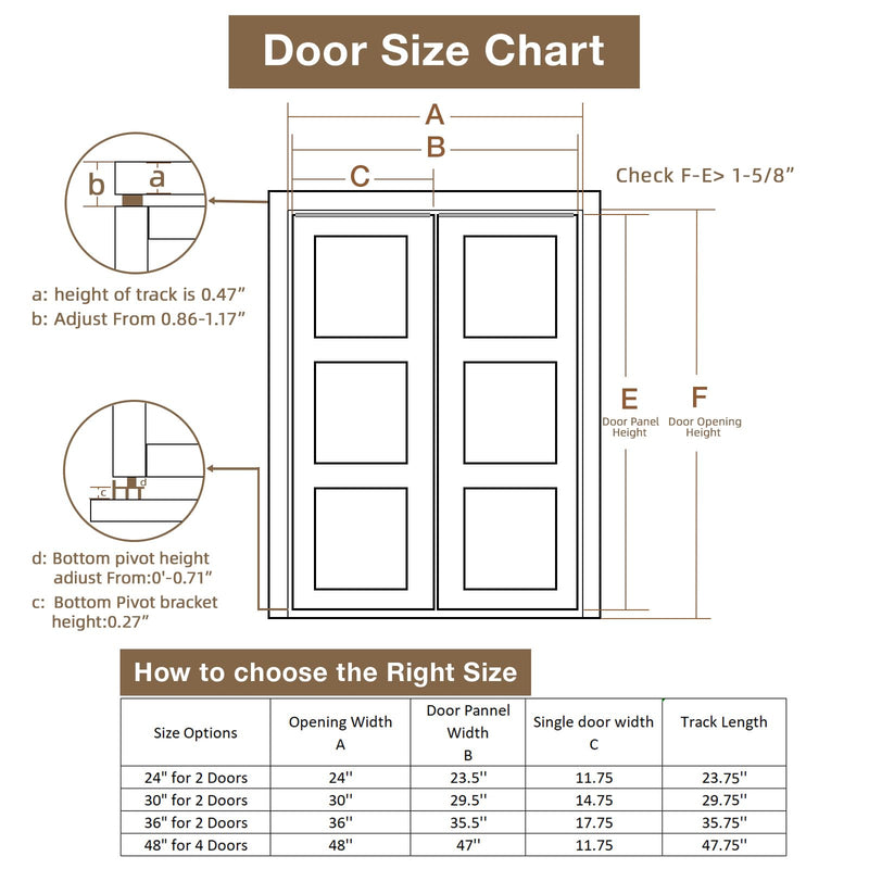 Bifold Door Hardware Kit, 36-Inch Bi-fold Closet Door Track Kit Bifold Closet Door Hardware Kit Folding Door Hardware Repair Replacement Tool Kit 36 Inch Track
