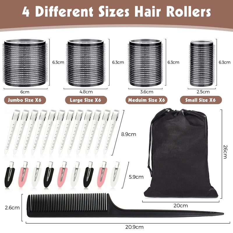50PCS Hair Rollers, Hair Curlers Velcro Rollers 4 Sizes 60mm 48mm 36mm 25mm with 24 Clips Curlers Rollers for Long Medium Thick & Fine Hair DIY Styling