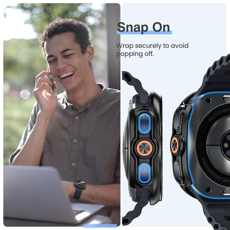 Tensea 2P for Samsung Galaxy Watch Ultra 2 2026 Screen Protector Case 47mm | Protective Face Cover for 47 mm Accessories, Hard Bumper Built-in Tempered Glass Film for Women Men Matte Black Galaxy Watch Ultra 2-47mm