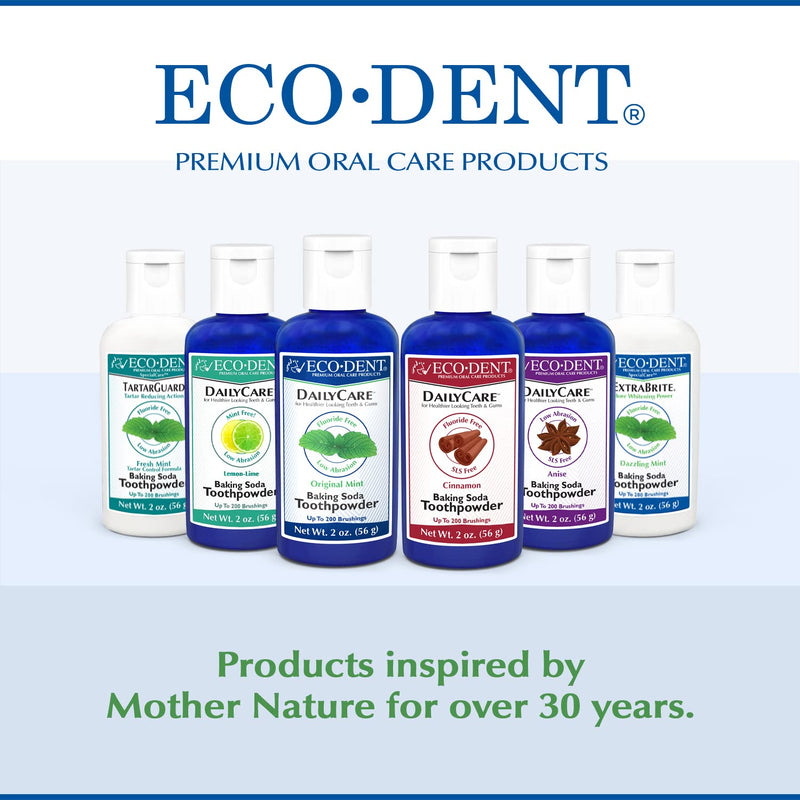 Eco-Dent ExtraBrite Baking Soda Toothpowder, Mint - Fluoride-Free Toothpaste Powder, SLS-Free Tooth Powder with Oxidizing Calcium Peroxide, Whitening Toothpaste Alternative, 2 Oz Ea (Pack of 3)